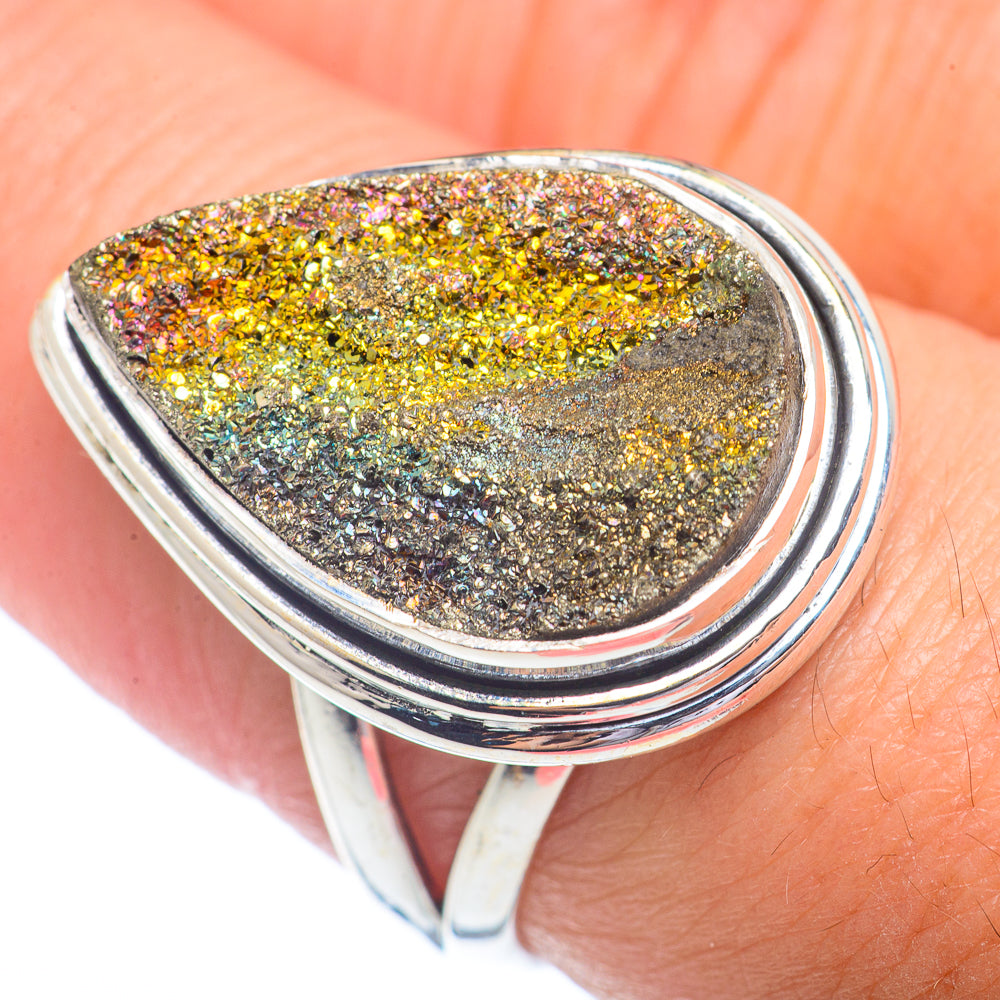 Spectro Pyrite Druzy Rings handcrafted by Ana Silver Co - RING72332