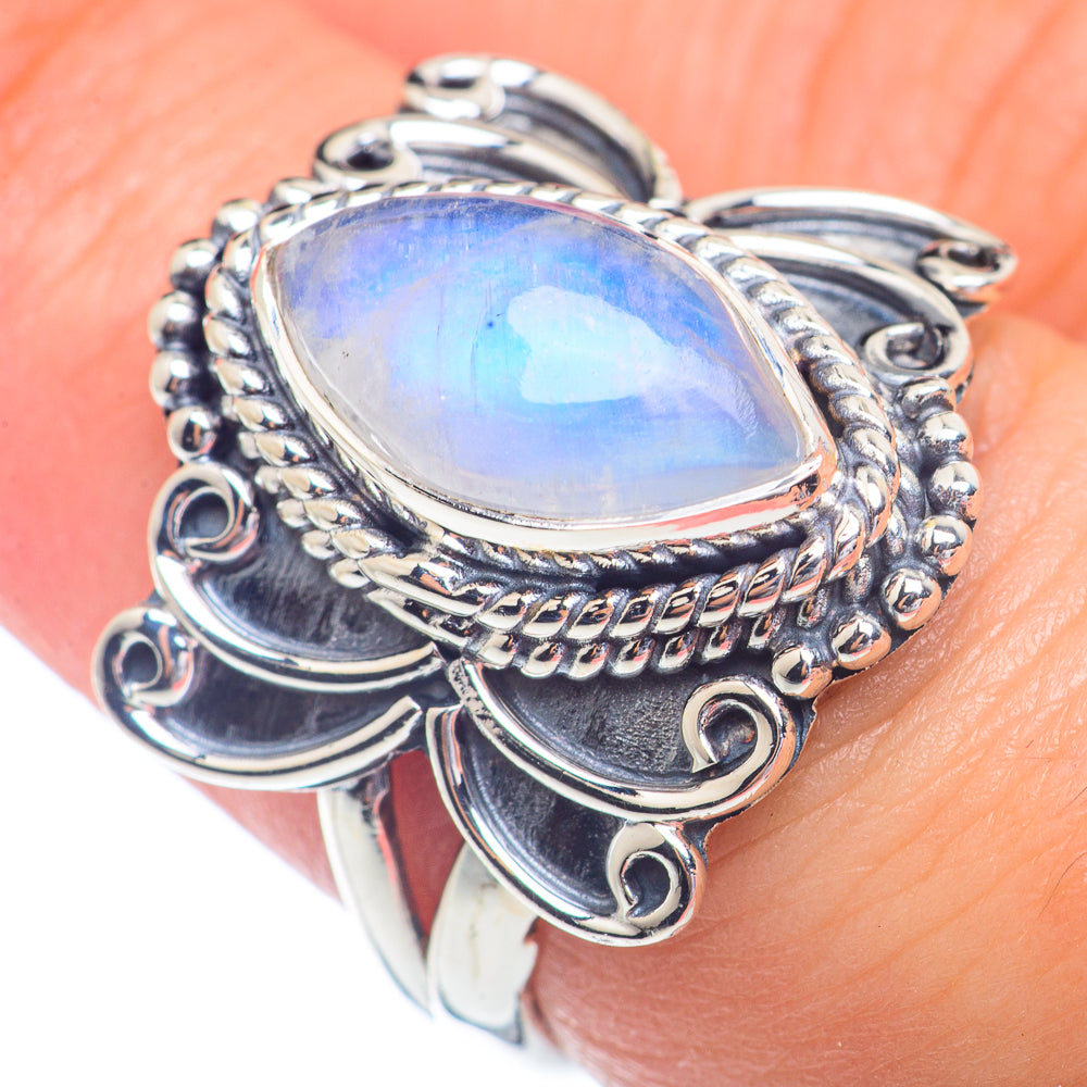 Rainbow Moonstone Rings handcrafted by Ana Silver Co - RING72335