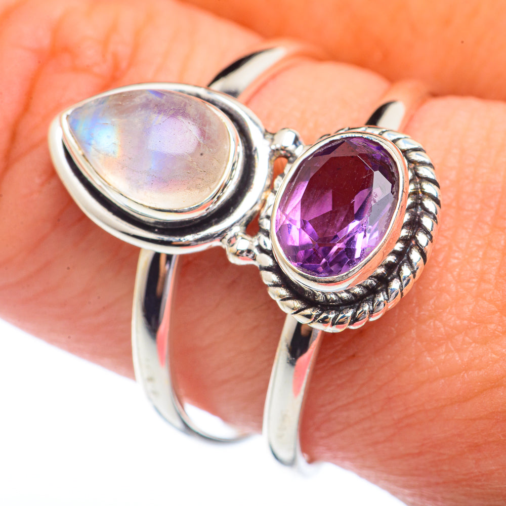 Rainbow Moonstone Rings handcrafted by Ana Silver Co - RING72369