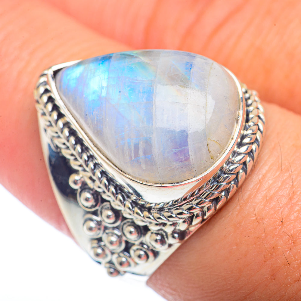 Rainbow Moonstone Rings handcrafted by Ana Silver Co - RING72374