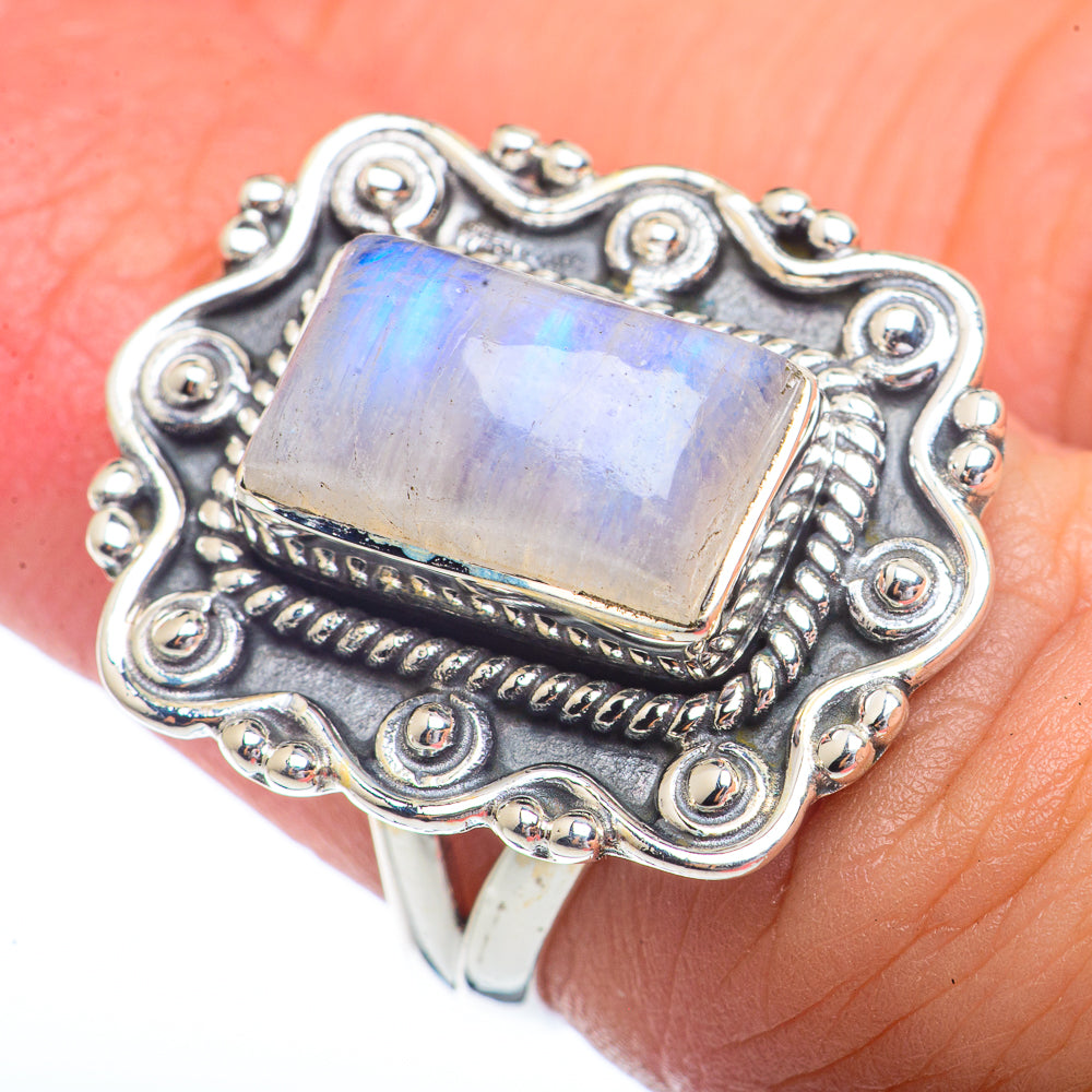 Rainbow Moonstone Rings handcrafted by Ana Silver Co - RING72378