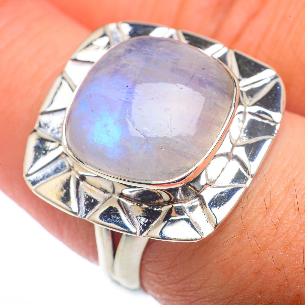 Rainbow Moonstone Rings handcrafted by Ana Silver Co - RING72503
