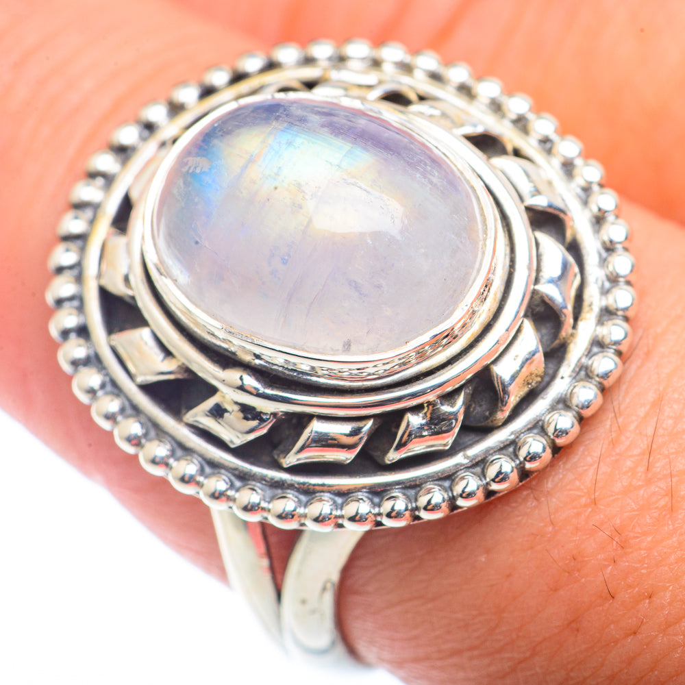 Rainbow Moonstone Rings handcrafted by Ana Silver Co - RING72504