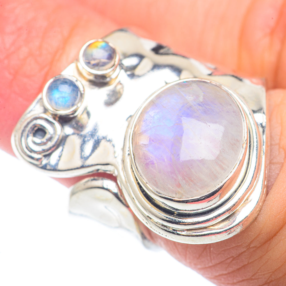 Rainbow Moonstone Rings handcrafted by Ana Silver Co - RING72544