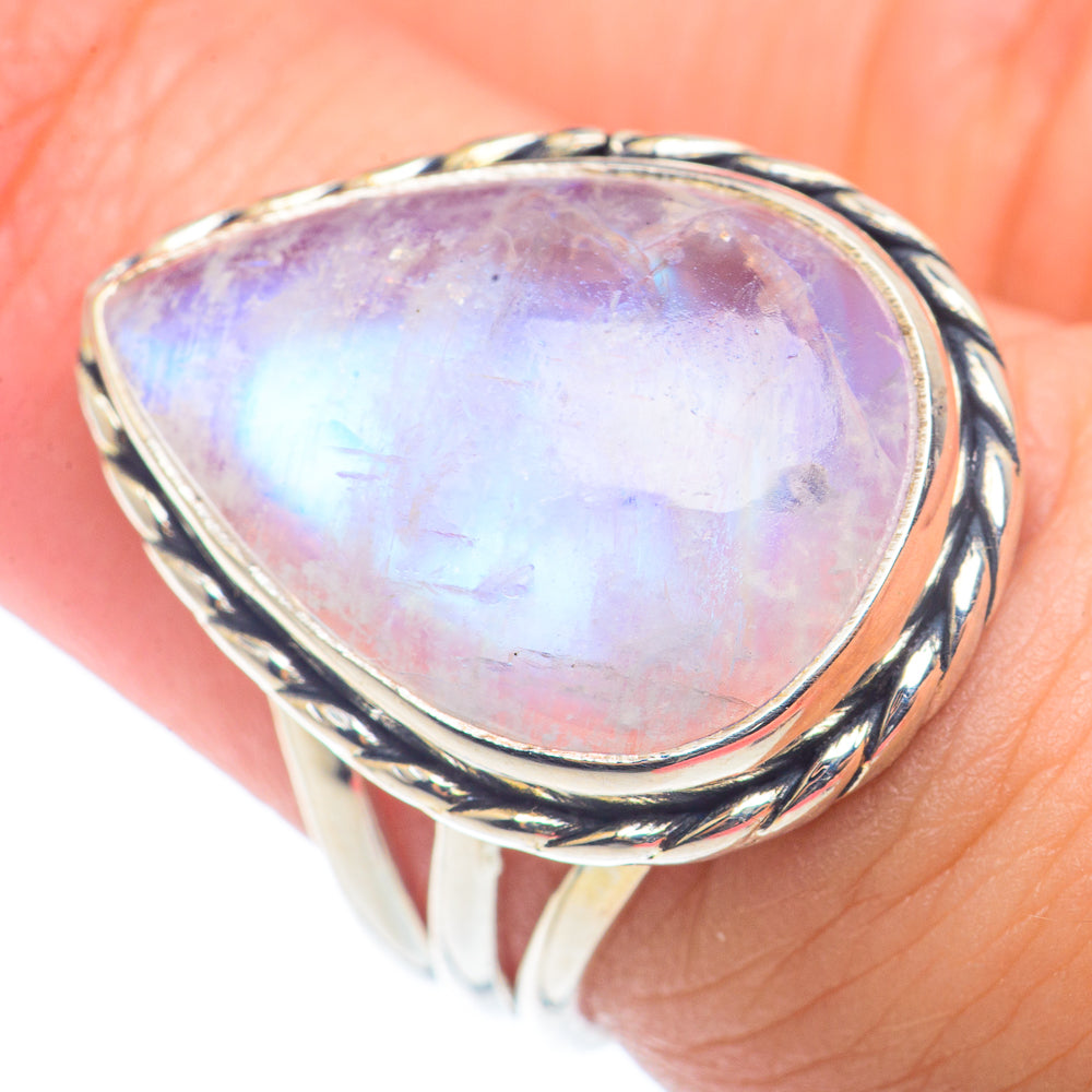 Rainbow Moonstone Rings handcrafted by Ana Silver Co - RING72546