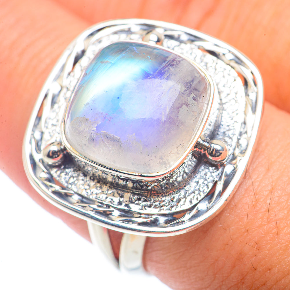 Rainbow Moonstone Rings handcrafted by Ana Silver Co - RING72585