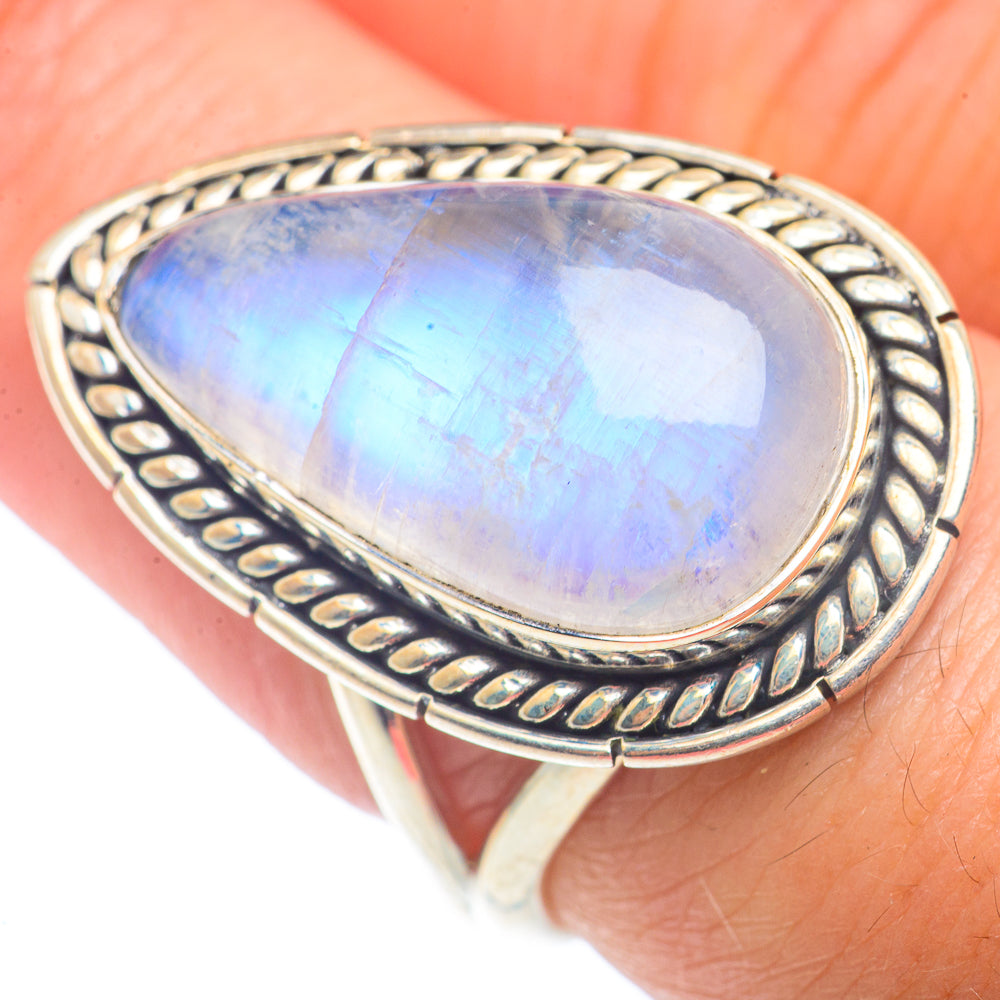 Rainbow Moonstone Rings handcrafted by Ana Silver Co - RING72587