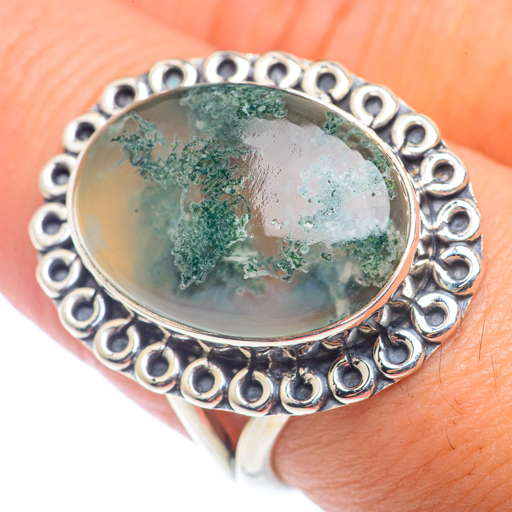 Green Moss Agate Rings handcrafted by Ana Silver Co - RING72680