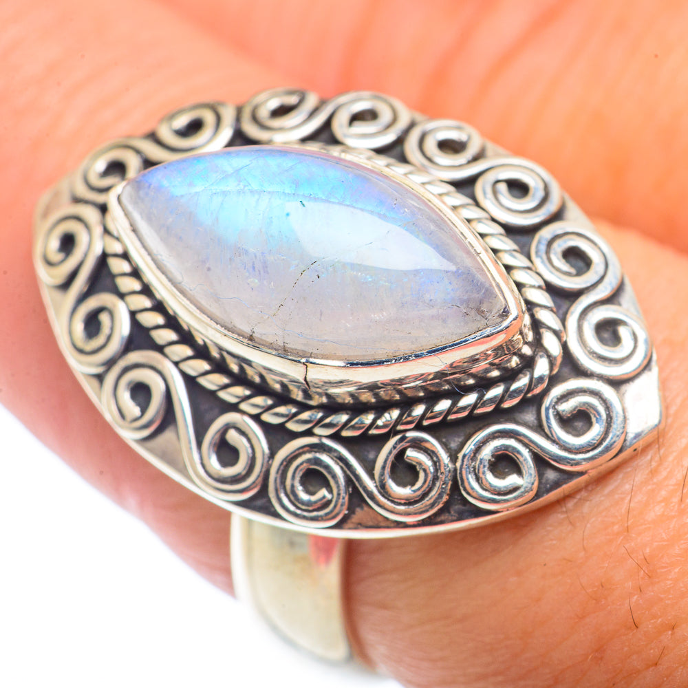 Rainbow Moonstone Rings handcrafted by Ana Silver Co - RING72702