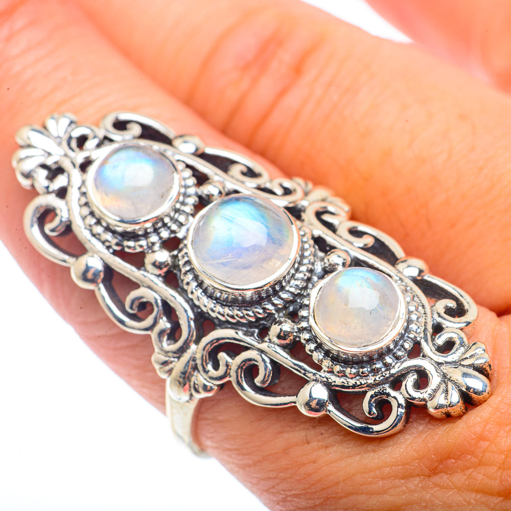 Rainbow Moonstone Rings handcrafted by Ana Silver Co - RING72752