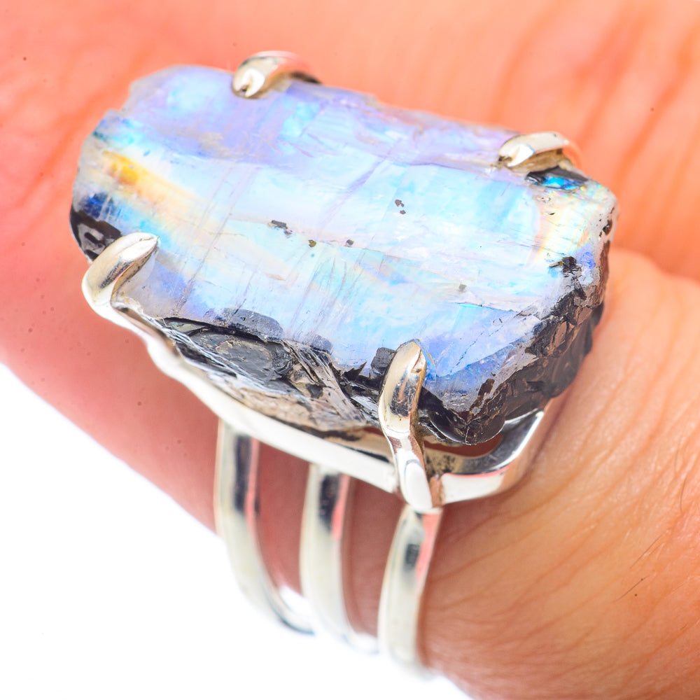 Rainbow Moonstone Rings handcrafted by Ana Silver Co - RING72778