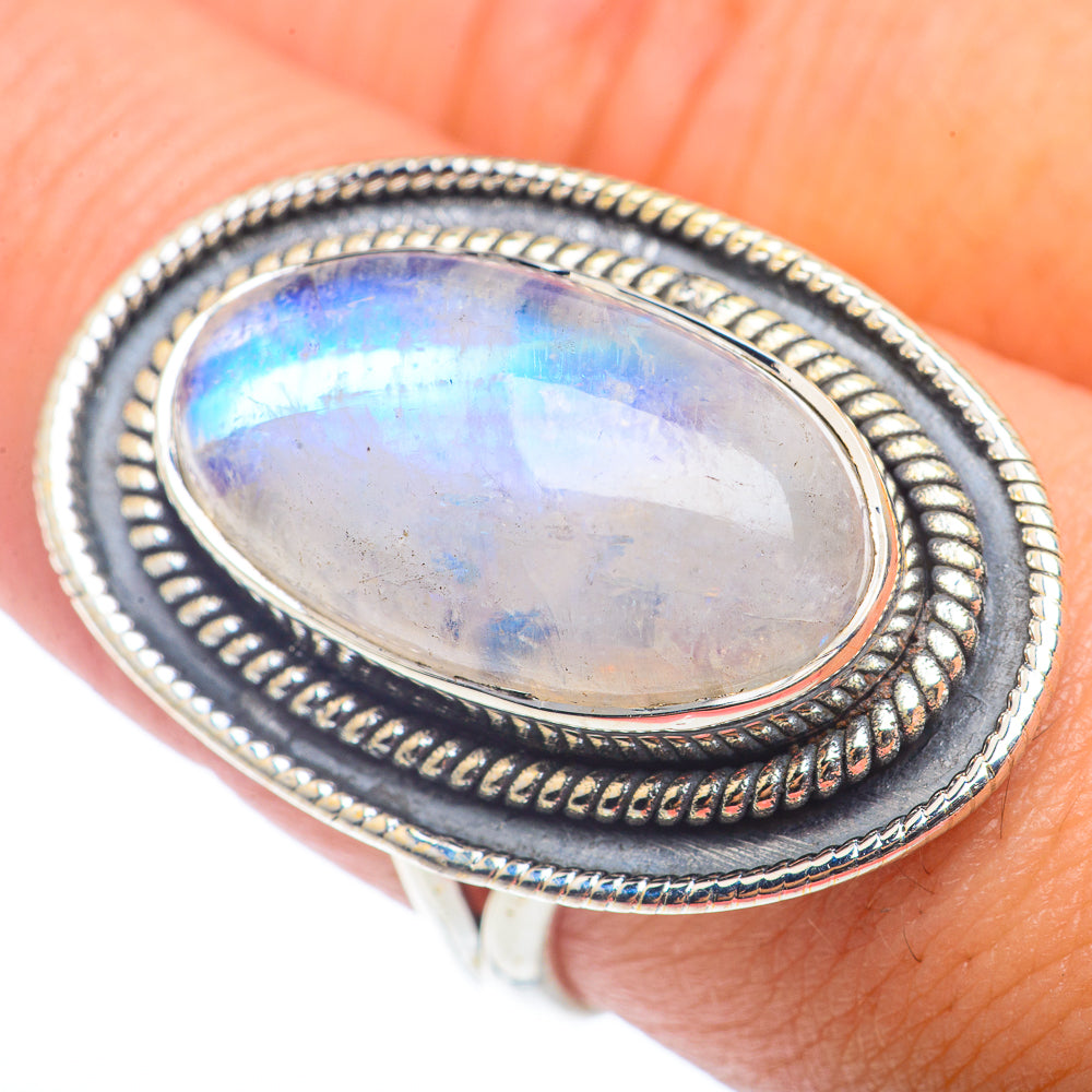 Rainbow Moonstone Rings handcrafted by Ana Silver Co - RING72783