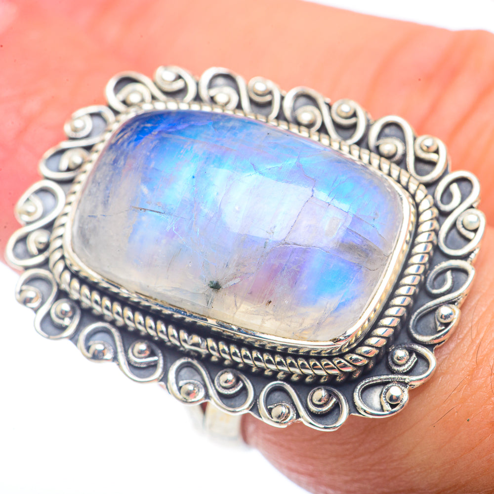 Rainbow Moonstone Rings handcrafted by Ana Silver Co - RING72799