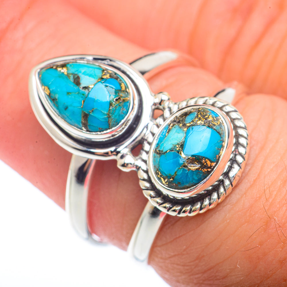 Blue Copper Composite Turquoise Rings handcrafted by Ana Silver Co - RING72807