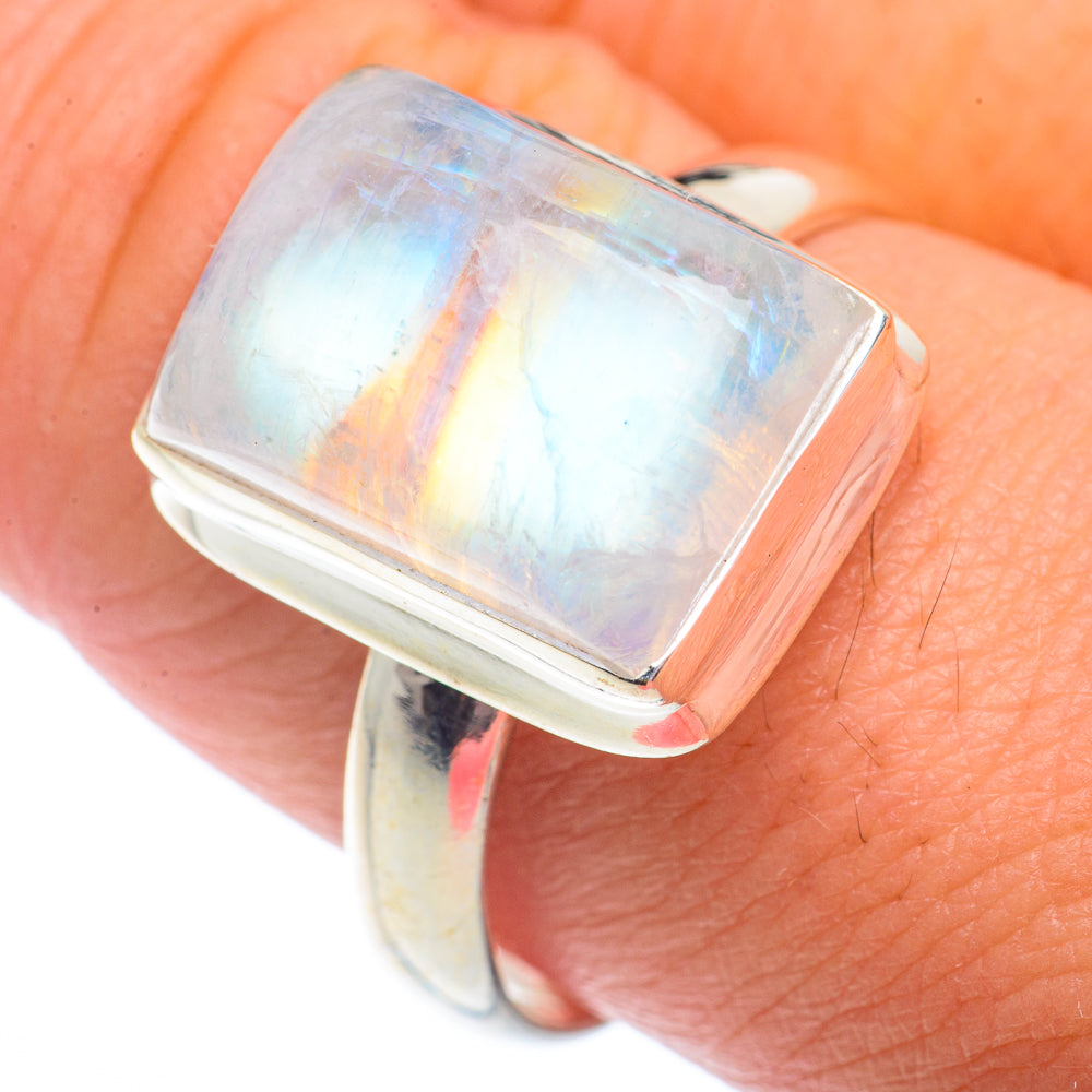 Rainbow Moonstone Rings handcrafted by Ana Silver Co - RING72878