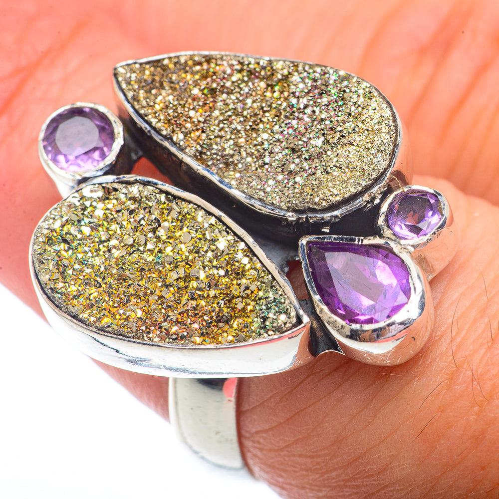Spectro Pyrite Druzy Rings handcrafted by Ana Silver Co - RING72914