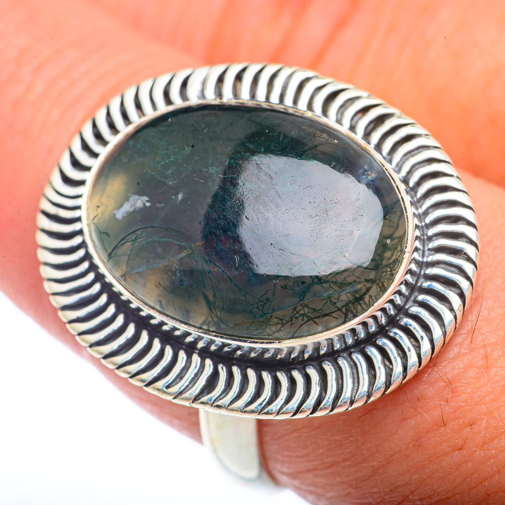 Green Moss Agate Rings handcrafted by Ana Silver Co - RING72937