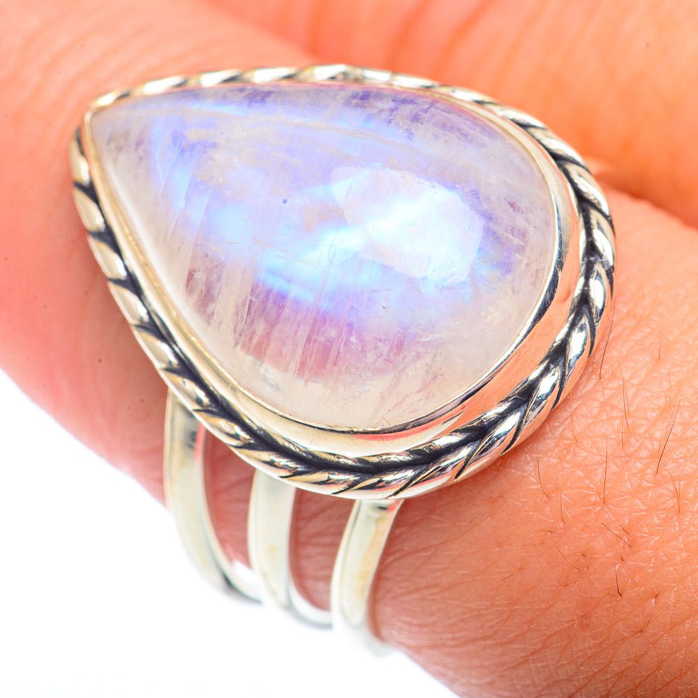 Rainbow Moonstone Rings handcrafted by Ana Silver Co - RING73004