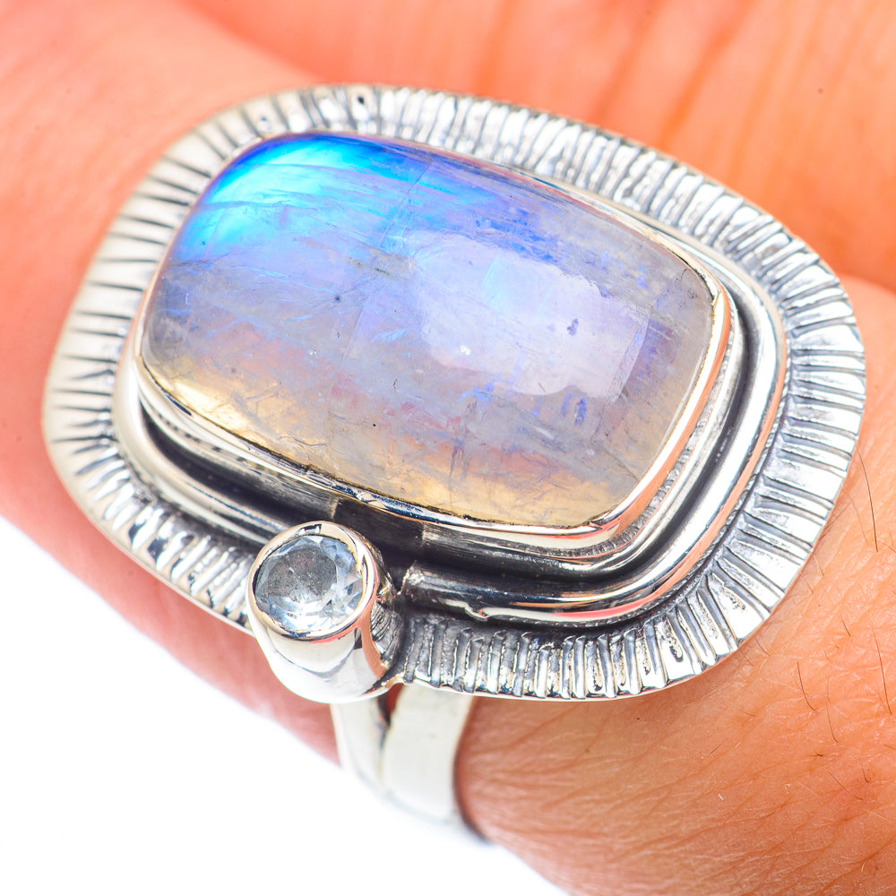 Rainbow Moonstone Rings handcrafted by Ana Silver Co - RING73172