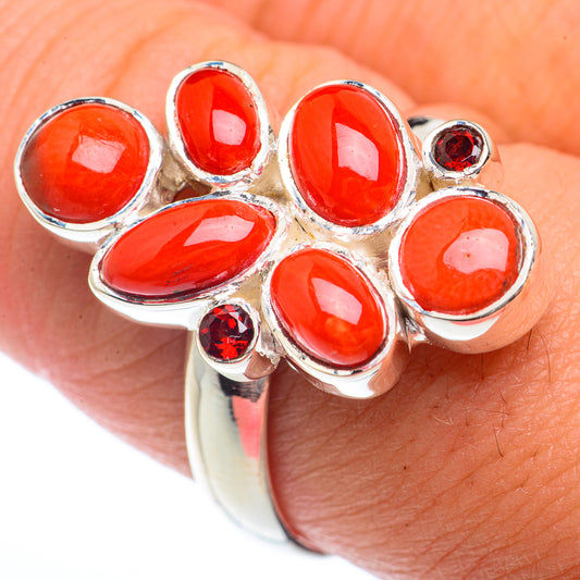 Red Coral Rings handcrafted by Ana Silver Co - RING73206