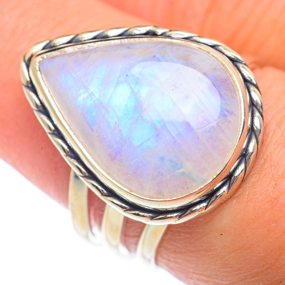 Rainbow Moonstone Rings handcrafted by Ana Silver Co - RING73217
