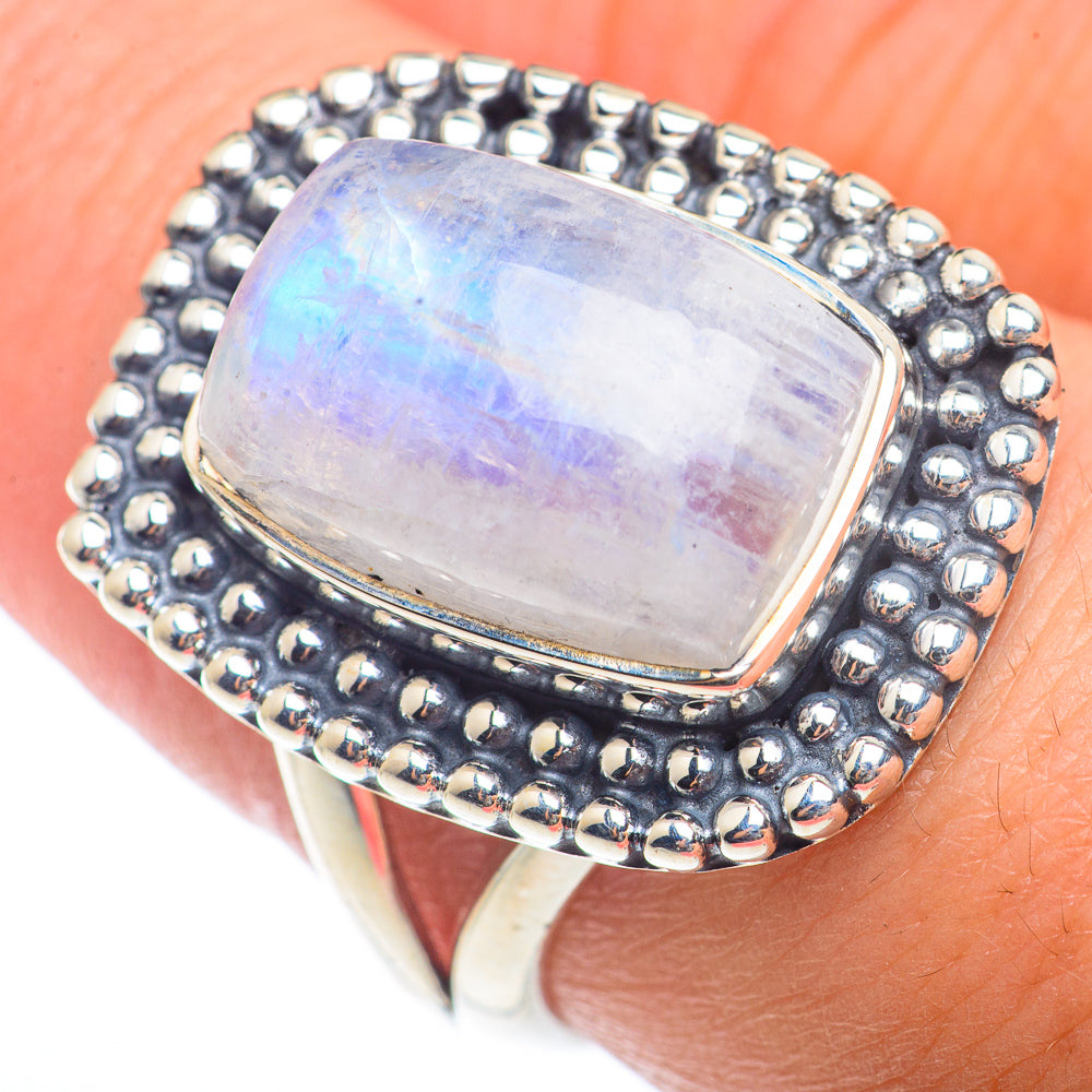 Rainbow Moonstone Rings handcrafted by Ana Silver Co - RING73334