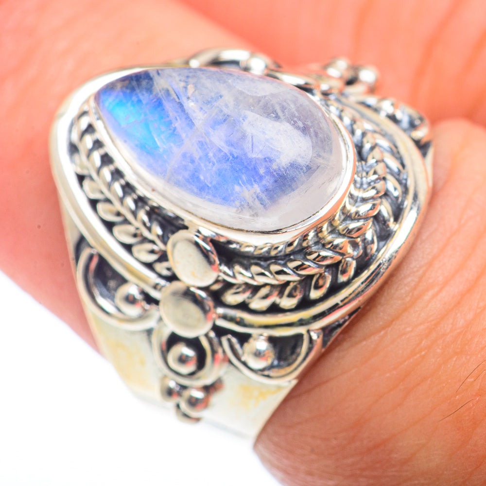 Rainbow Moonstone Rings handcrafted by Ana Silver Co - RING73373