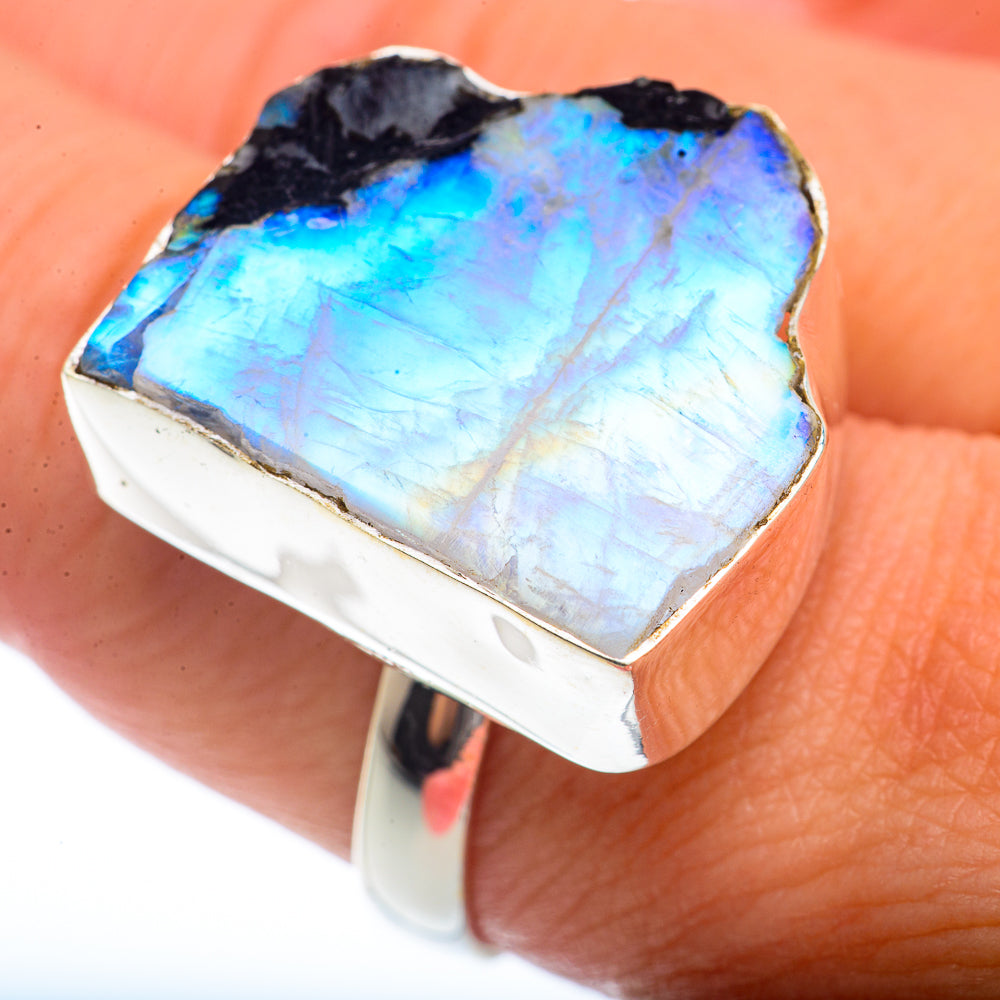 Rainbow Moonstone Rings handcrafted by Ana Silver Co - RING73404