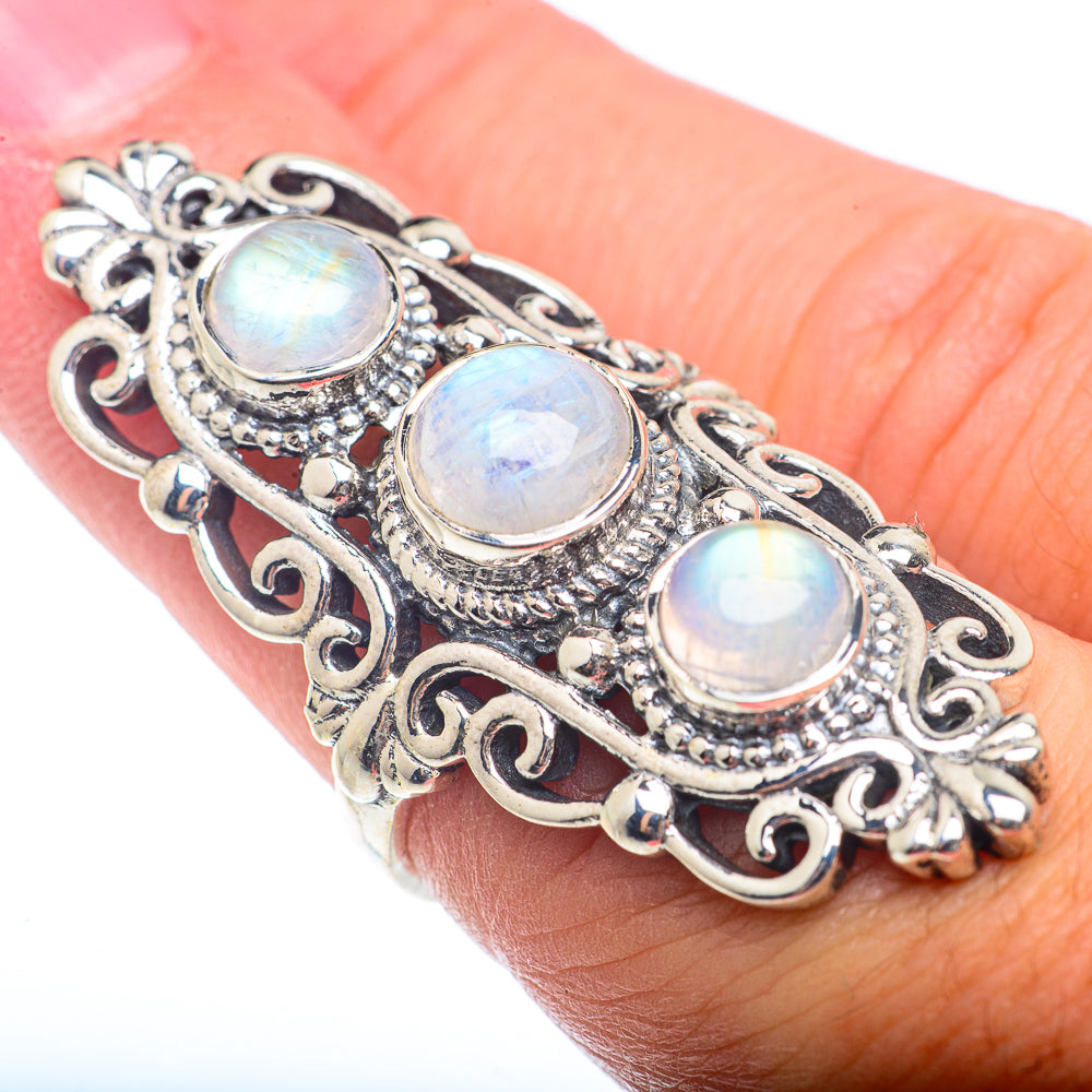 Rainbow Moonstone Rings handcrafted by Ana Silver Co - RING73407