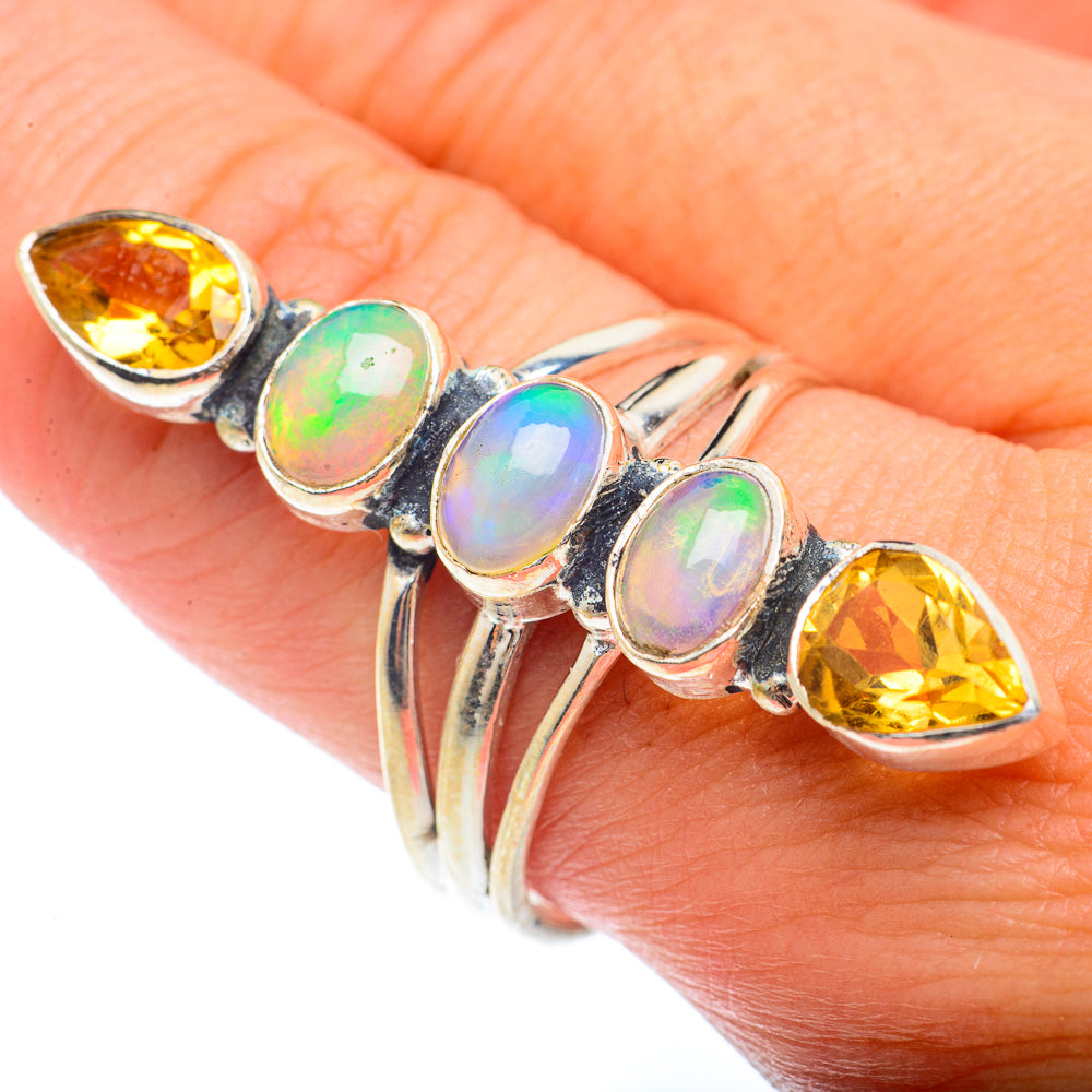 Sterling silver ring with opal and citrine drop stones