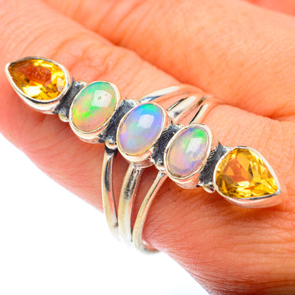 Sterling silver ring with opal and citrine drop stones
