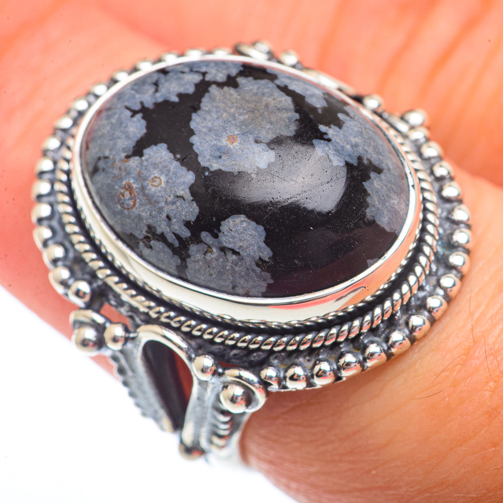 Snowflake Obsidian Rings handcrafted by Ana Silver Co - RING73507