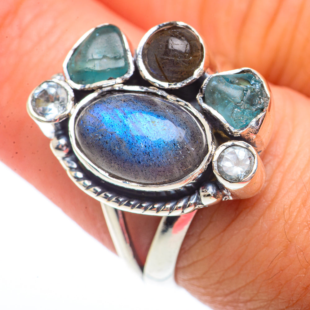 Labradorite, Aquamarine, Blue Topaz Rings handcrafted by Ana Silver Co - RING73529