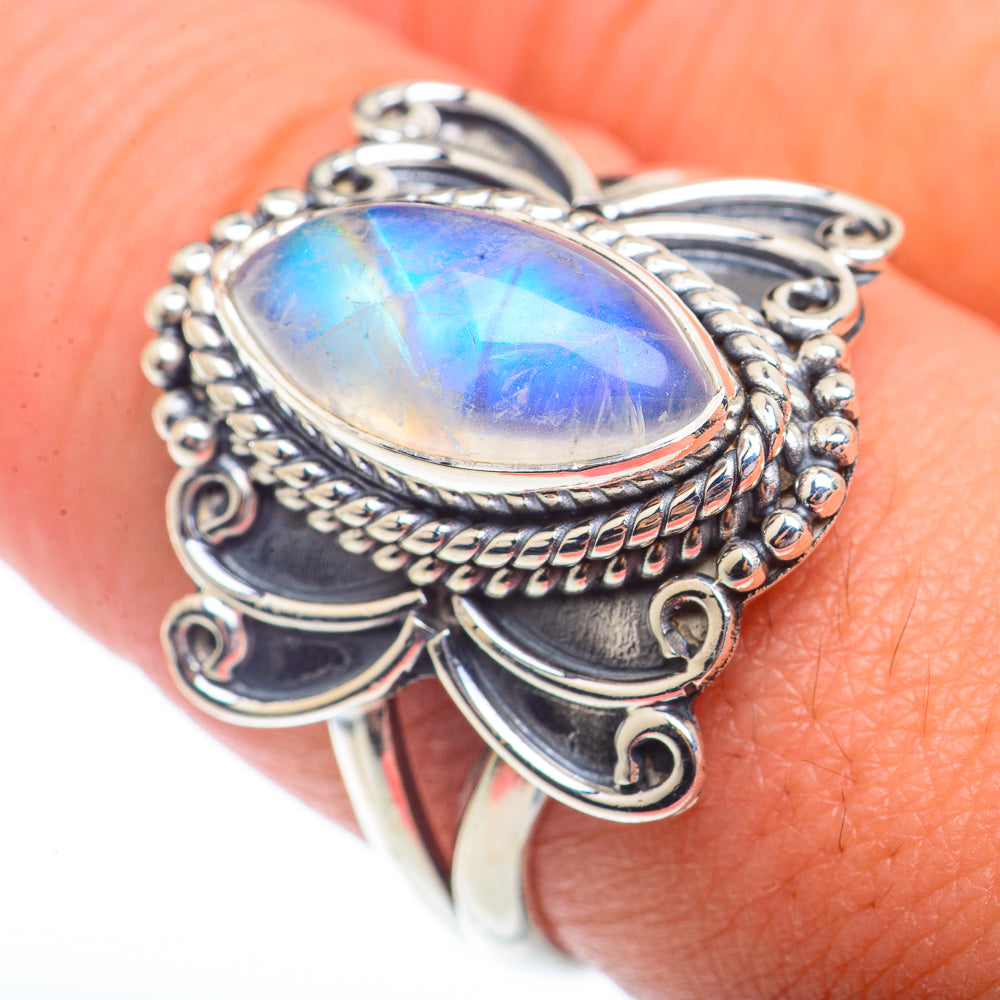 Rainbow Moonstone Rings handcrafted by Ana Silver Co - RING73560