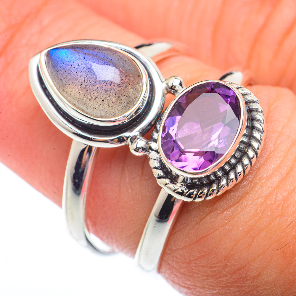Labradorite, Amethyst Rings handcrafted by Ana Silver Co - RING73563