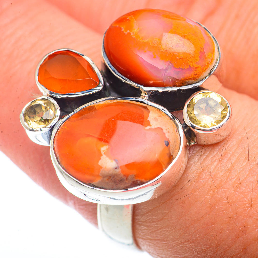 Mexican Fire Opal, Carnelian, Citrine Rings handcrafted by Ana Silver Co - RING73565