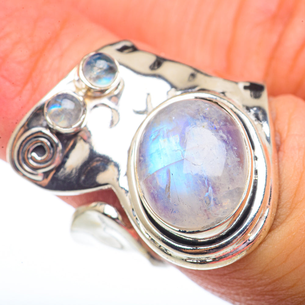 Rainbow Moonstone Rings handcrafted by Ana Silver Co - RING73607