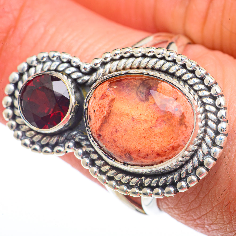 Mexican Fire Opal, Garnet Rings handcrafted by Ana Silver Co - RING73613