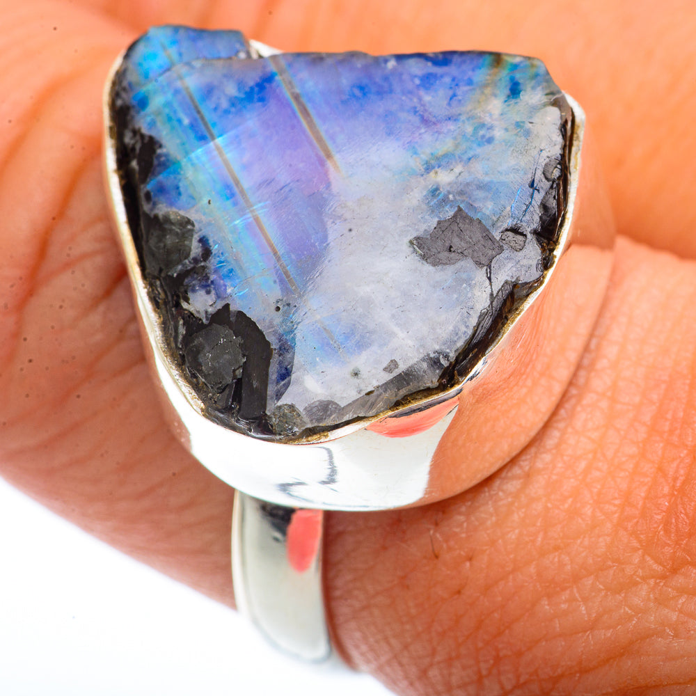 Rainbow Moonstone Rings handcrafted by Ana Silver Co - RING73651