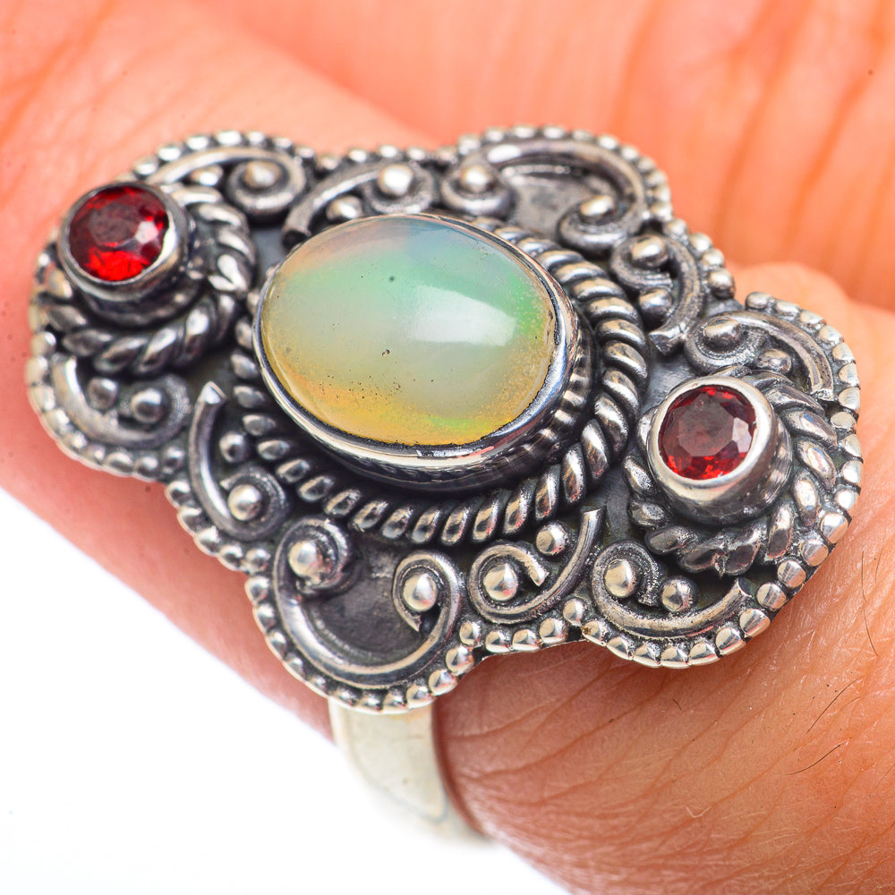 Ethiopian Opal, Garnet Rings handcrafted by Ana Silver Co - RING73657
