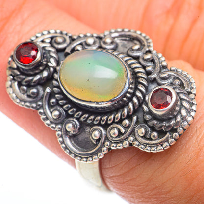 Ethiopian Opal, Garnet Rings handcrafted by Ana Silver Co - RING73657