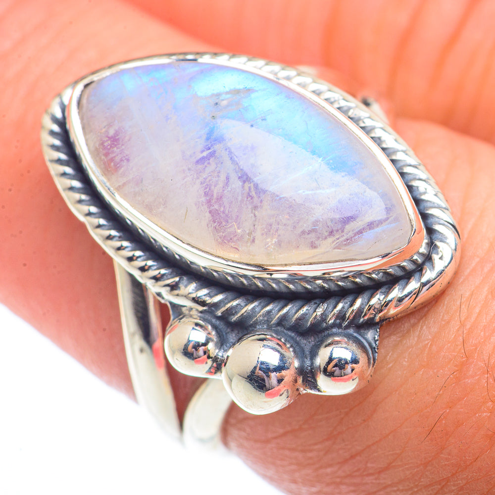 Rainbow Moonstone Rings handcrafted by Ana Silver Co - RING73694