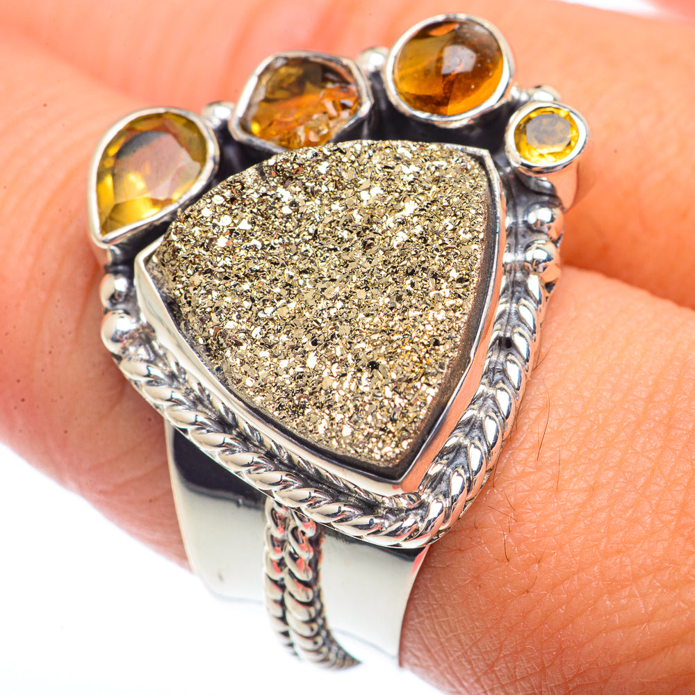 Spectro Pyrite Druzy, Citrine Rings handcrafted by Ana Silver Co - RING73734