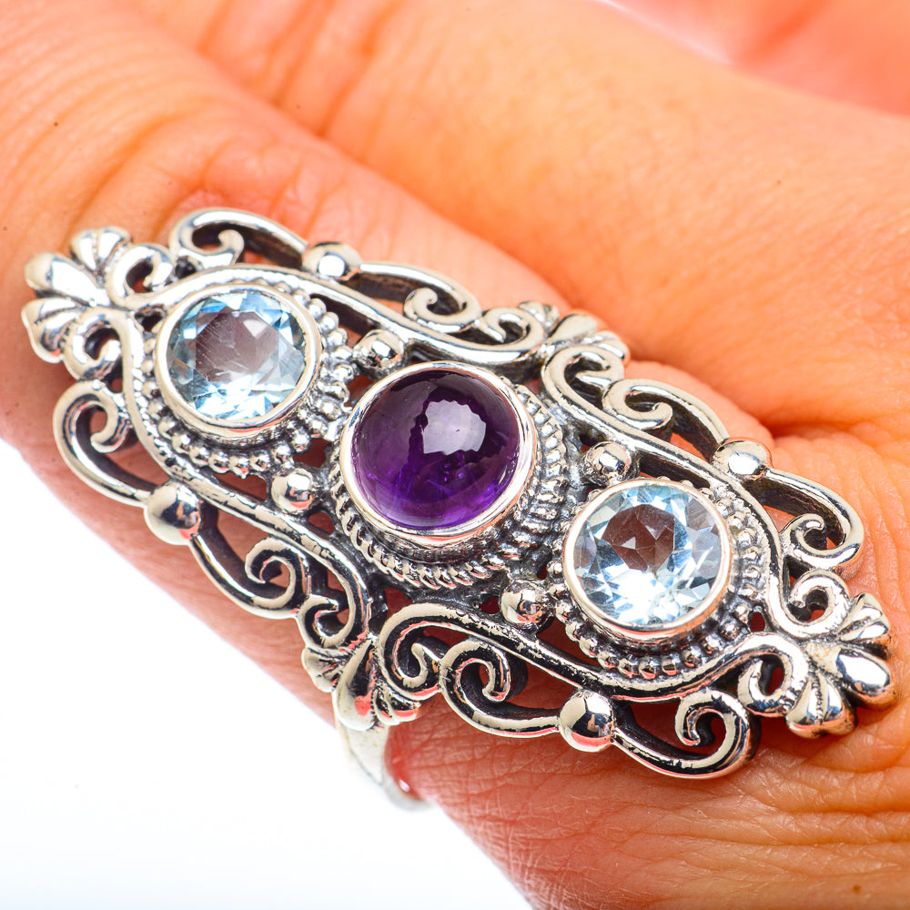 Amethyst, Blue Topaz Rings handcrafted by Ana Silver Co - RING73743