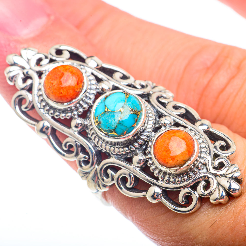 Blue Copper Composite Turquoise, Sponge Coral Rings handcrafted by Ana Silver Co - RING73744