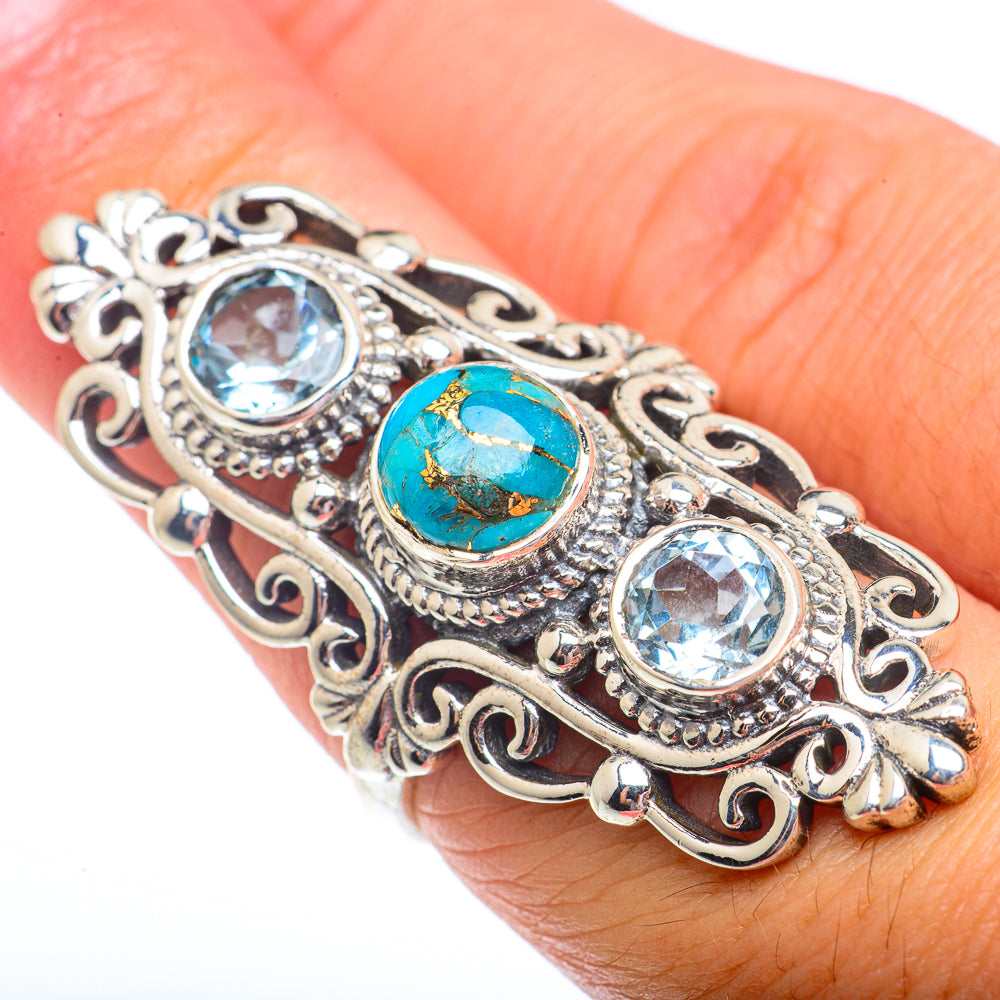 Blue Copper Composite Turquoise, Blue Topaz Rings handcrafted by Ana Silver Co - RING73757