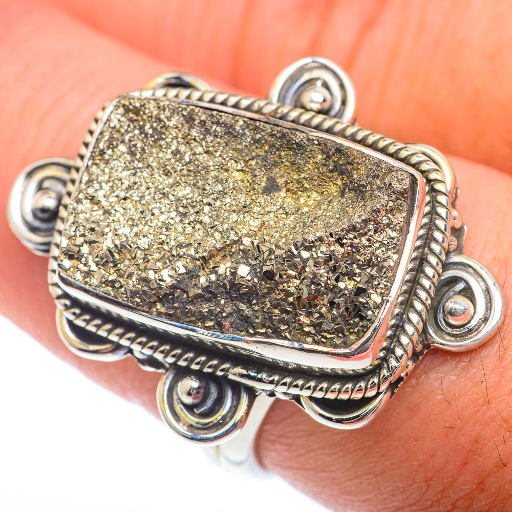 Spectro Pyrite Druzy Rings handcrafted by Ana Silver Co - RING73846