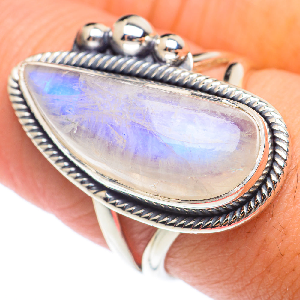 Rainbow Moonstone Rings handcrafted by Ana Silver Co - RING73850