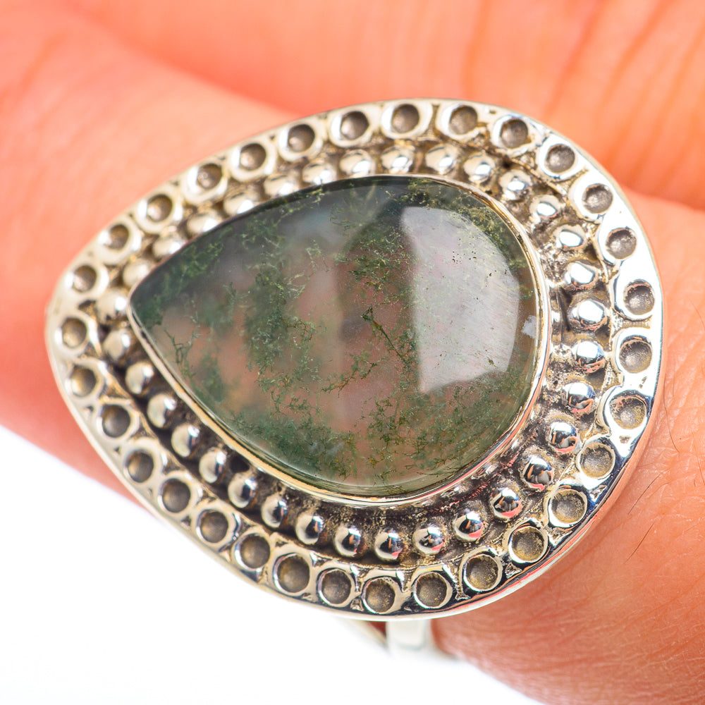 Green Moss Agate Rings handcrafted by Ana Silver Co - RING73911