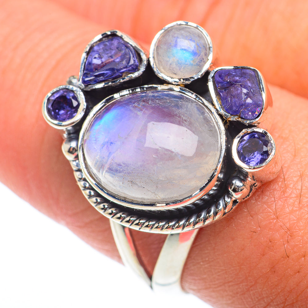 Rainbow Moonstone Rings handcrafted by Ana Silver Co - RING73929